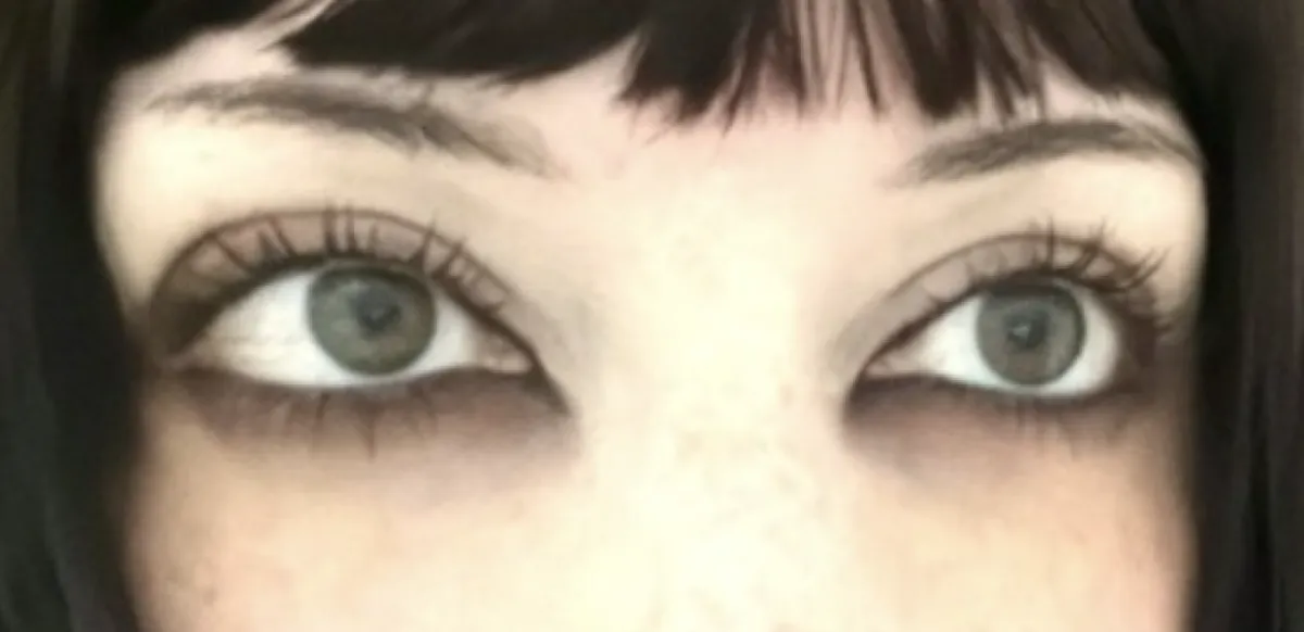 Close-up of grunge cat-eye makeup look on eyes